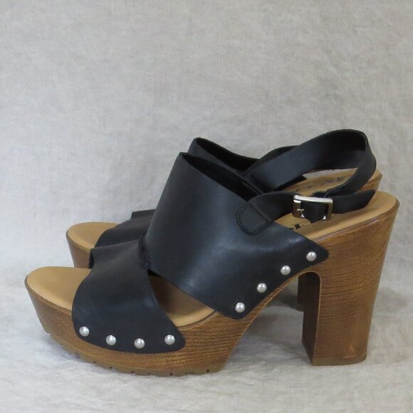 KORKS Kristian Leather Platform Slingback Sandal SIZE 8 Black - Picture 2 of 11